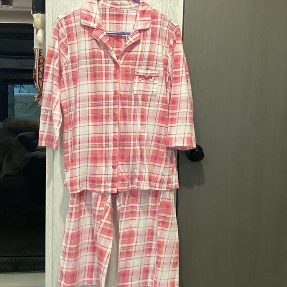 NWOT. Kim Rogers Women’s Size M 2 Pc. Pink Plaid PJ Set - Picture 1 of 15